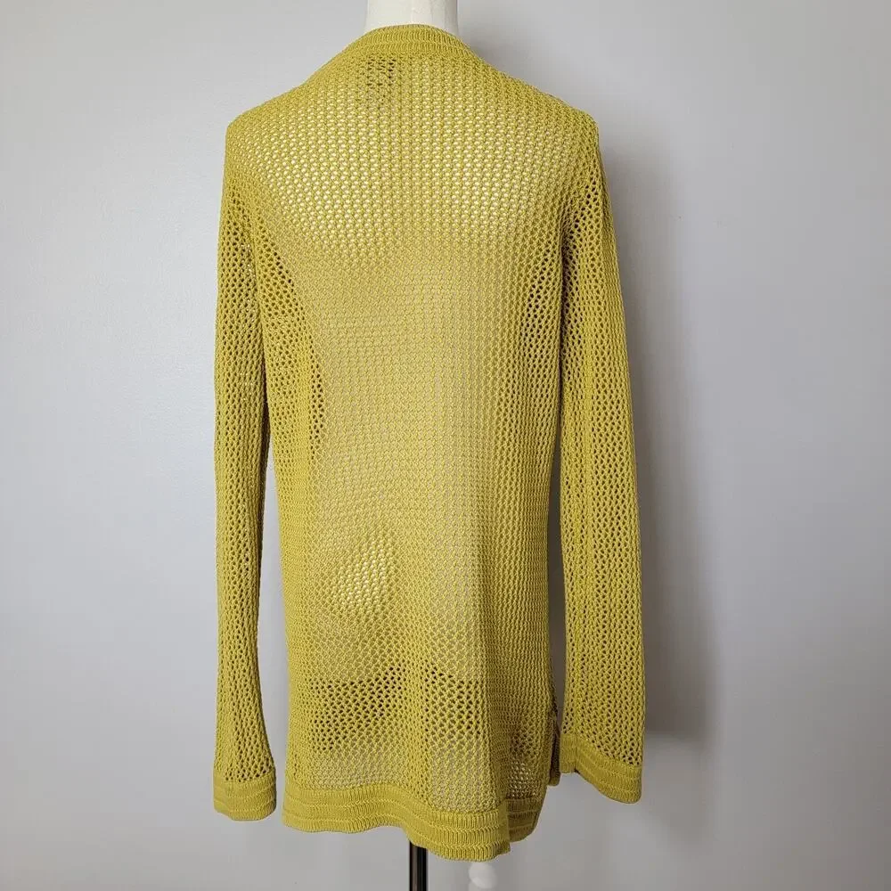 Chicos Green Sweater Open Weave Sz 2 (L 12) 100% Cotton Boho Cottagecore Casual